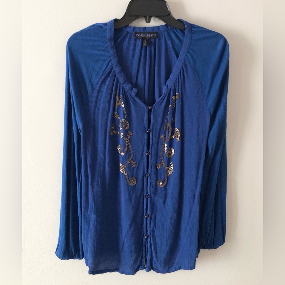 Code Bleu Rayon Sequin Button-Front Top
